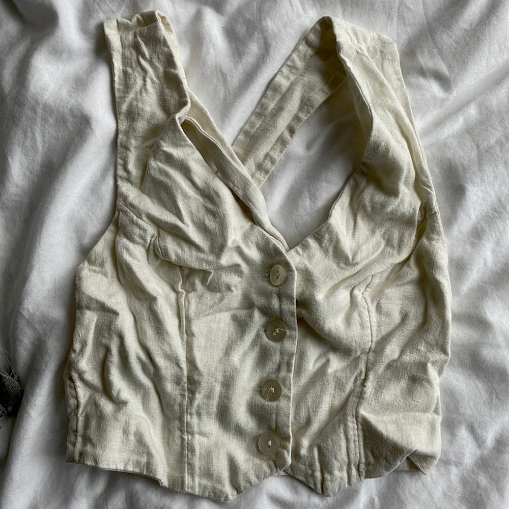 White linen vest top